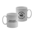Two white ceramic mugs with London School of Hygiene & Tropical Medicine written in black to one side and a #LSHTMGrad logo to the other side
